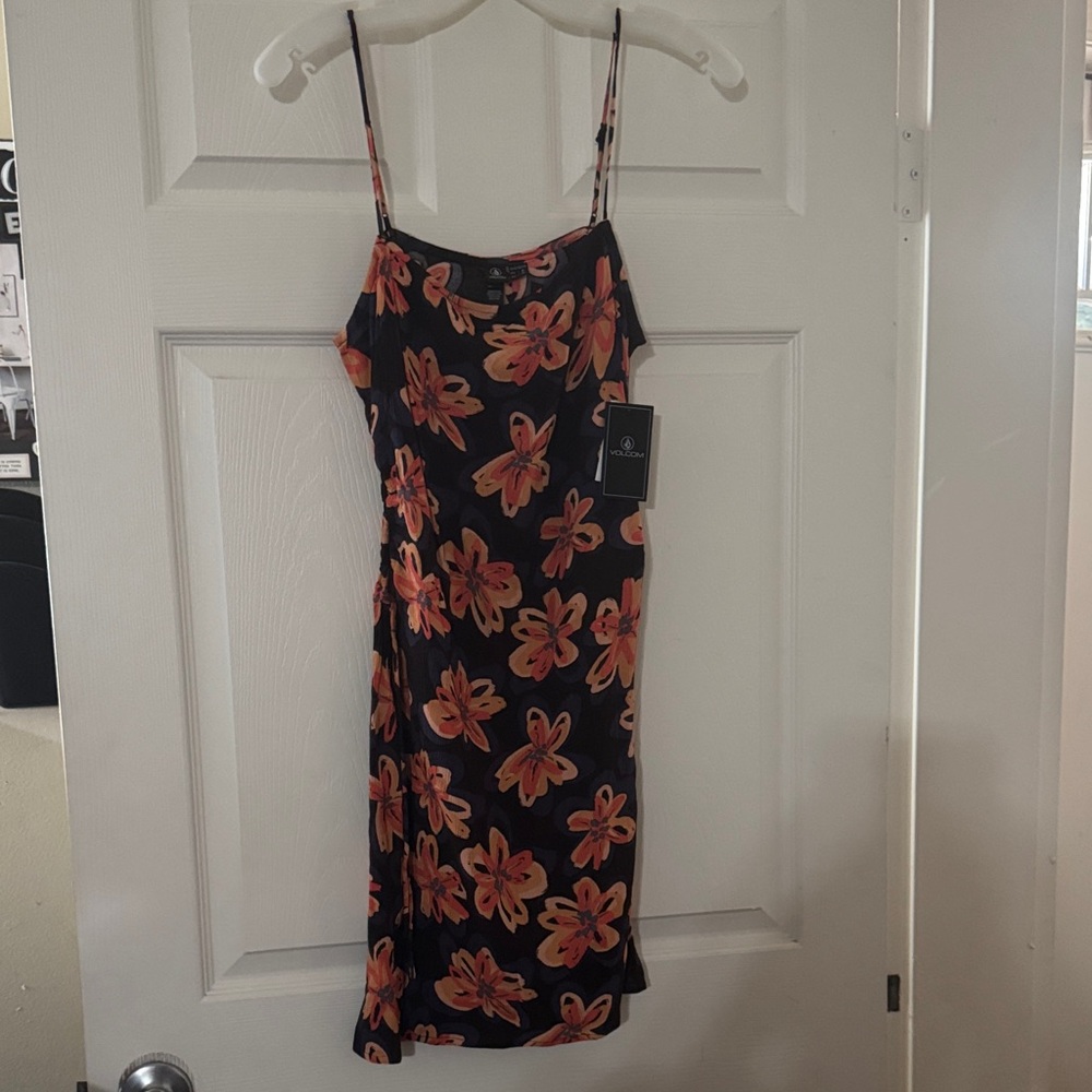 Volcom Black Floral cover up with Orange Flower Print